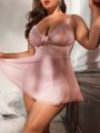 Plus Size Women's Sexy Lace Mesh Lingerie Dress With Thong