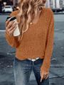 SHEIN LUNE Solid V Neck Drop Shoulder Sweater