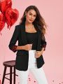 SHEIN Clasi Valentine's Day Women Heart Print Patchwork Shawl Collar Blazer