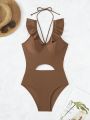 Women'S Hollow Out One-Piece Swimsuit With Ruffle Trim