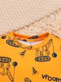 SHEIN Boys' Cartoon Pattern Round Neck Short Sleeve T-shirt With Positive Shoulder Design