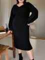 Dazy Plus Plus Size V-neck Long Sleeve Dress