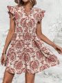 SHEIN LUNE Women's Allover Print Ruffle Sleeve Dress