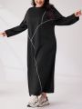 SHEIN Mulvari Plus Size Women's Round Neck Drop Shoulder Long Sleeve Dress