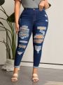 SHEIN LUNE Plus Size Women's Slim Fit Distressed Jeans