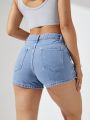 Women'S Solid Color Button-Wrap Denim Skirt Pants