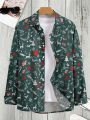 Men's Plus Size Christmas Printed Button Down Shirt