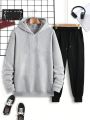 Men Solid Drawstring Hoodie & Sweatpants