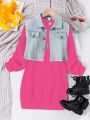 Teenage Girls' Denim Vest + Sweatshirt Dress