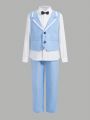 SHEIN Kids FANZEY Teen Boys' Slim Fit Elegant Faux Two-piece Shirt And Pants Gentleman Suit, 2pcs/set