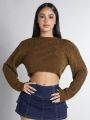 SHEIN PETITE Women's Solid Color Cropped Sweater