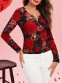 SHEIN Clasi Ladies' Floral Printed Long Sleeve T-Shirt