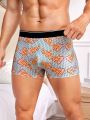 Men's Pizza And Checkered Pattern Color Block Waist Boxer Shorts