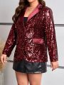 SHEIN Privé Plus Size Sequined False Pocket Blazer