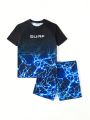 Boys' Lightning & Letter Print Short Sleeve T-Shirt And Shorts Swimsuit Set