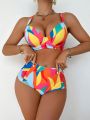 SHEIN DD+ Women'S Full Printed Cross Back Swimsuit Set