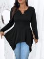 SHEIN Essnce Plus Size Women's Notch Neck Ruffle Hem T-shirt