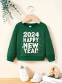 Baby Boys' Casual Cartoon 2024 New Year Printed Long Sleeve Round Neck Sweatshirt