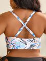 SHEIN Swim Vcay Plus Size Botanical Printed Swimsuit Top