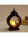 1pc Standard Vintage Led Halloween Candle Lamp, Retro Clock Style Portable Lamp, European Style Candlestick Hurricane Lamp, Decorative Ornament For Holiday Home Decor Prop, Retro Round Handheld Led Candle Lamp For Festive Atmosphere Decoration