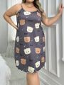 Cute Bear Print Plus Size Cami Sleep Dress