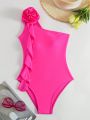 SHEIN Swim Chicsea Solid Color Ruffled One-Piece Swimsuit