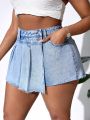 SHEIN VCAY Plus Size Women's Mid Waisted Skinny Denim Skort With College Style