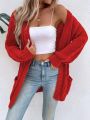 SHEIN LUNE Dual Pocket Cable Knit Drop Shoulder Duster Cardigan