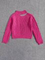 Girls' Hollow Out And Twisted Flower Detail Knit Sweater For Tween