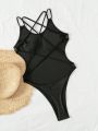 SHEIN Swim Chicsea Solid Color Cross Back One Piece Swimsuit