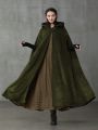 Plus Size 1pc Solid Color Hooded Cape Jacket