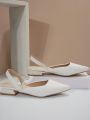 Fashion Pointed Toe Satin Mules In Beige, Slip-on Heels