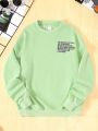 SHEIN Kids KDOMO Boys' Casual Knit Letter Print Pullover Sweatshirt With Round Neck