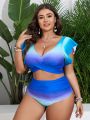 SHEIN Swim Vcay Plus Size Women'S Gradient Butterfly Sleeve Swimsuit Set