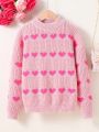 Girls' Heart Pattern Pullover Sweater