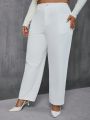 SHEIN Frenchy Plus Size Women'S Solid Color Elastic Waist Pants