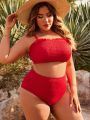 SHEIN Swim Basics Plus Size Solid Color Shirred Bikini Set