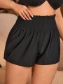 SHEIN Swim Basics Women'S Plus Size Solid Color Ruffle Trim Decoration Elastic Waist Shorts Swimwear Bottoms