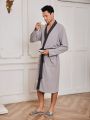 Men Contrast Trim Dual Pockets Belted Lounge Robe