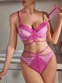 Women'S Heart-Shaped Mesh Underwear Set (With Underwire, Thong)