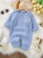 Knitted Jumpsuit With Twist Pattern For Baby Girls