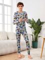 SHEIN Teenage Boys' Casual & Comfortable Gamepad Patterned Long Sleeve Pyjamas Set With Long Pants