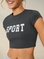 SHEIN Leisure Letter Graphic Crop Sports Tee