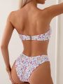 SHEIN Swim Mod Ditsy Floral Smocked Bandeau Bikini Swimsuit