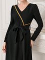 SHEIN Modely V-neck Long Sleeves Women's Dress With Back Zipper