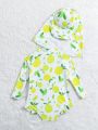 Baby Girl Fruit Print One Piece Swimsuit Including Hood