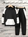 SHEIN Kids SPRTY Tween Boy Two Tone Raglan Sleeve Hoodie & Sweatpants