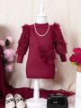 Infant Plush Patchwork Ribbed Knit Dress