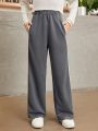 SHEIN Tween Girl Contrast Tape Side Wide Leg Sweatpants