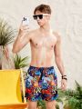 SHEIN Teenage Boys' Casual Graffiti And Digital Print Swim Shorts